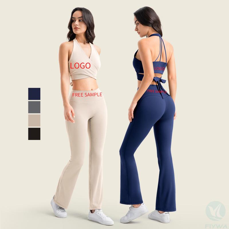 flared leggings set womens active wear manufacturer yoga wear cross straps high waist workout sportswear gym fitness sets - copy