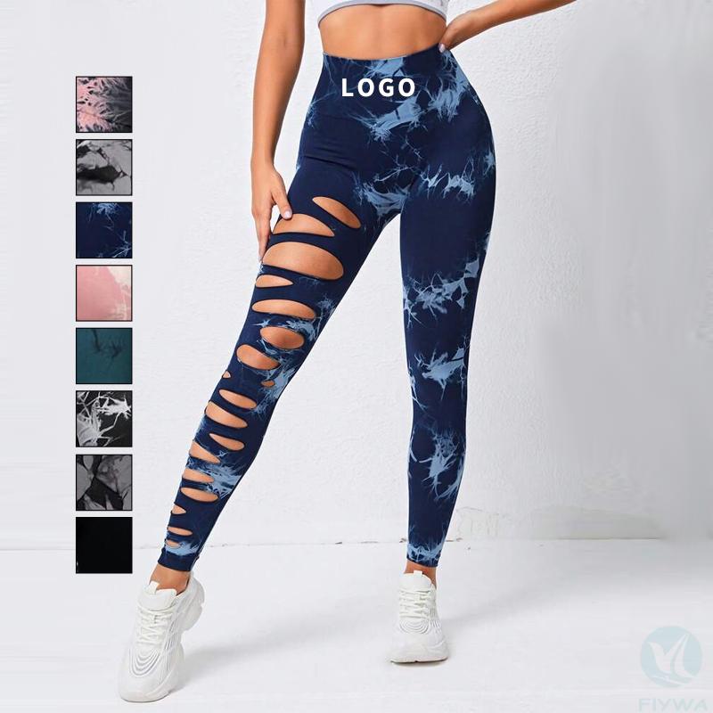 factory wholesale tie die leggings high-waisted hip lifting fitness pants scrunch back seamless yoga wear for women FLY-K-006
