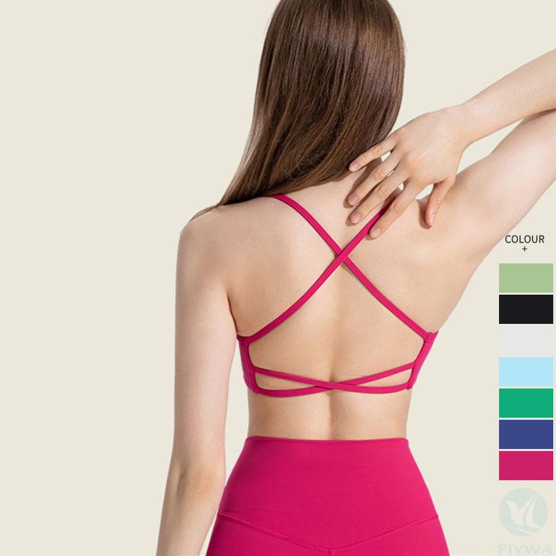 2024 New Fashionable high quality yoga wear Halter Top Fitness pink Strap Cross Hollow Back Sports Bra for women - copy