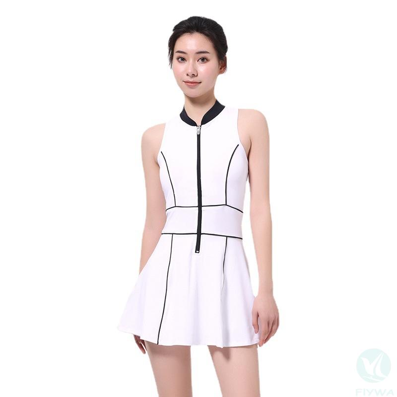 2024 Spring New Product Contrast Color Nude Sports Tennis Fitness Dress Zipper Sexy Slim Sleeveless Yoga Wear FLY-WL-005 - copy