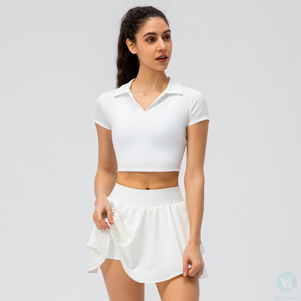 Spring and summer women's tennis skirt suit nude skin-friendly sports short-sleeved top loose running skirt fake two-piece culottes FLY-WT-001 - copy