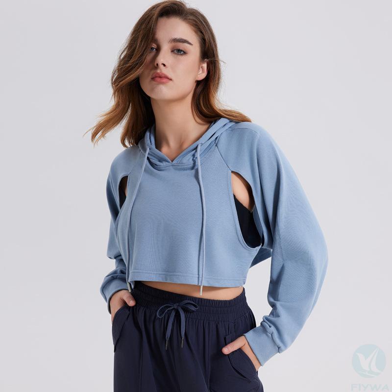 New live broadcast popular sports sweatshirt women's navel-baring short drawstring loose fitness top pullover yoga wear FLY-WS-002 - copy