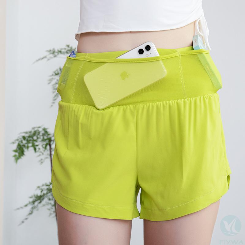 Summer super elastic tight quick-drying shorts for women fake two-piece solid color anti-exposure cool fitness yoga shorts FLY-YK-007