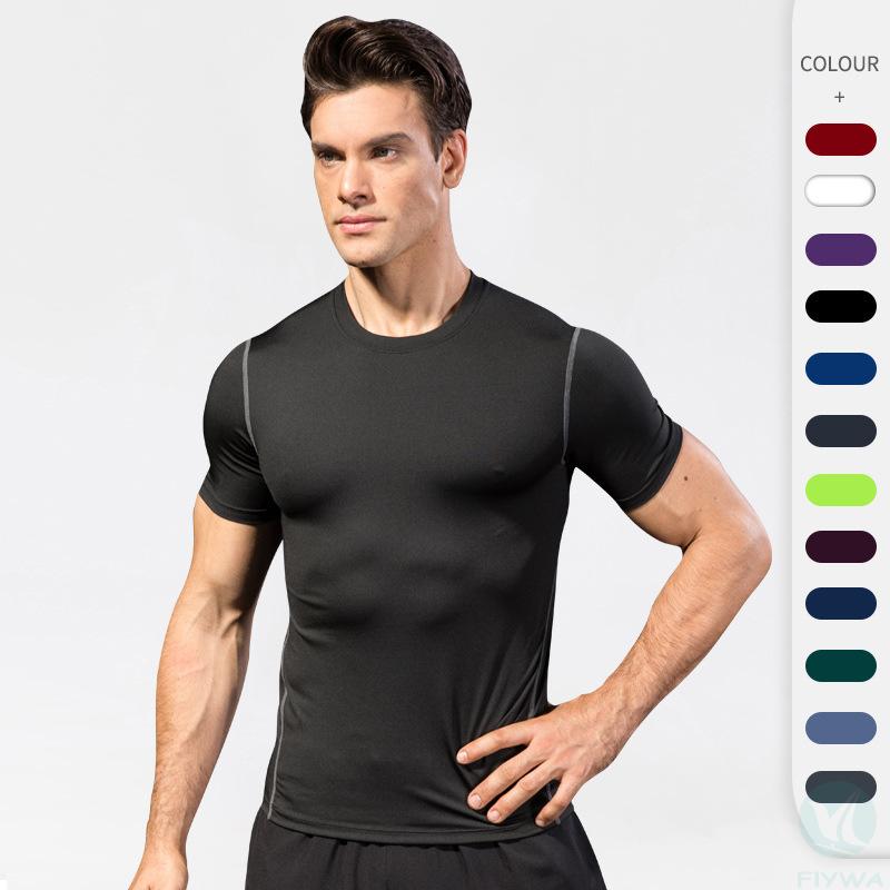 Men's tight training and fitness clothes, running short-sleeved sportswear, Amazon elastic quick-drying T-shirts FLY-MT-008