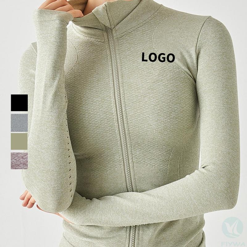 Spring Slim Top Zippered Long Sleeve Sports Tight Running Waist Fitness Wear Wholesale Yoga Jacket for Women FLY-YJ-003
