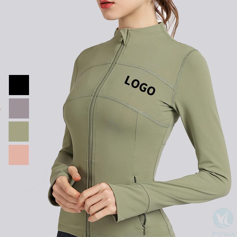 Yoga clothing stand collar cardigan zipper sports jacket women's tight running quick-drying long-sleeved fitness clothing top jacket autumn FLY-YJ-004