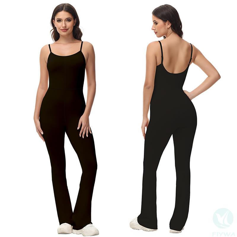 New yoga wear women's tight-fitting European and American solid color patchwork jumpsuit trousers FLY-LT-001