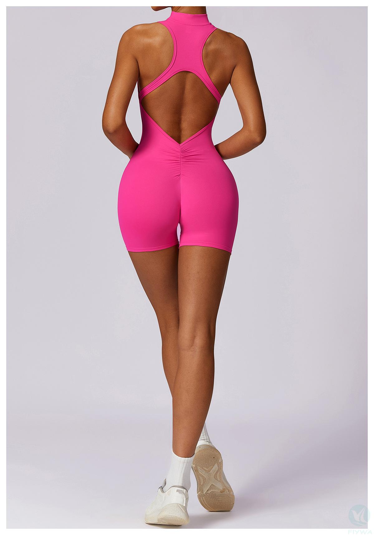 Spring high-intensity sports back-beautiful yoga jumpsuit zipper nude tight one-piece fitness suitFLY-LT-008