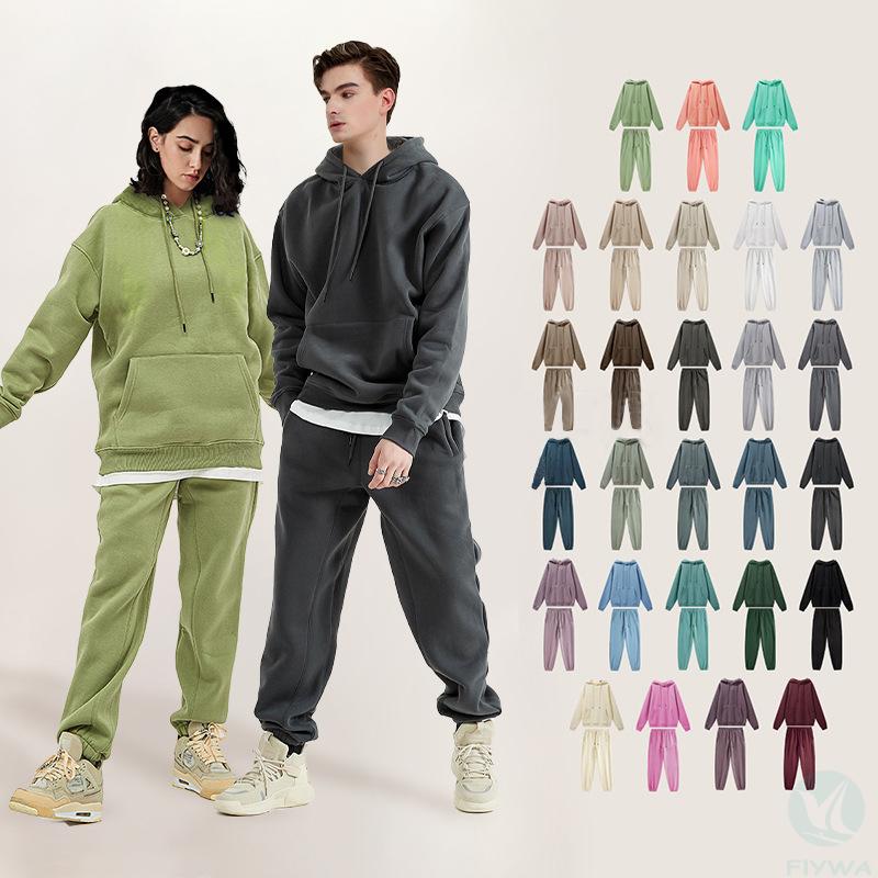 Autumn and winter men's couple hoodies heavyweight solid color hooded sweatshirts and sweatpants men's American fashion brand sweatshirt suits FLY-MW-007