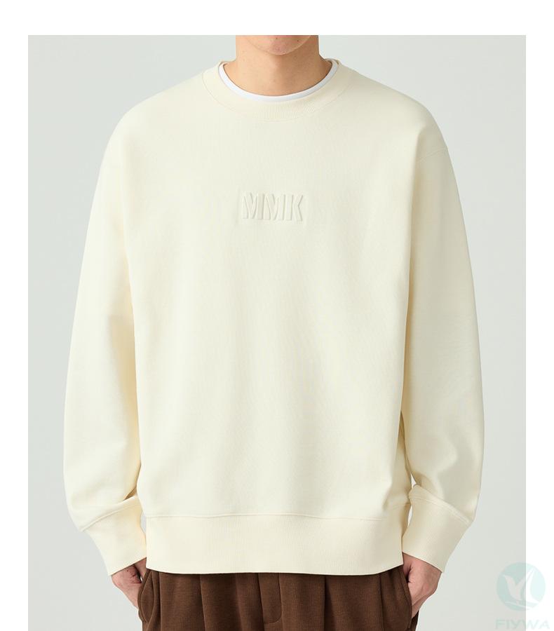 Heavyweight round neck casual sweatshirt for men 2024 spring three-dimensional letter solid color men's sweatshirt FLY-MW-009