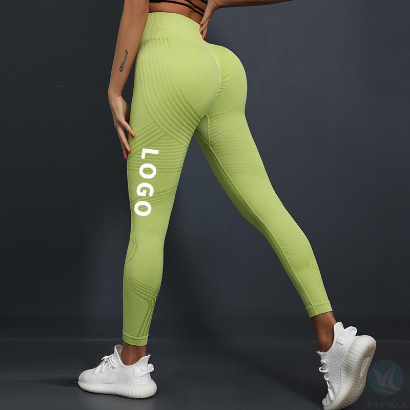 Glossy silk seamless solid color yoga pants for women, high waist peach hip fitness nine-point pants, sports tight leggings FLY-K-015